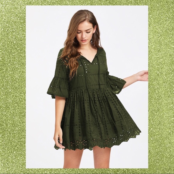 🍭ARMY GREEN EYELET EMBROIDERED DRESS🍭 - Picture 7 of 7
